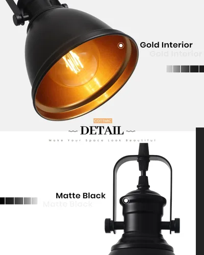 Vista 5 de Paquete de 3 luces colgantes negras para isla de cocina, lámpara colgante vintage, 6.5 pulgadas, altura ajustable, iluminación colgante