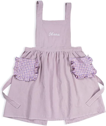 Vista 8 de MT WORLD Girls Apron Personalized Linen Kids Aprons for Cooking Toddler Girls Cross Back Apron Pinafore for Baking Crafting