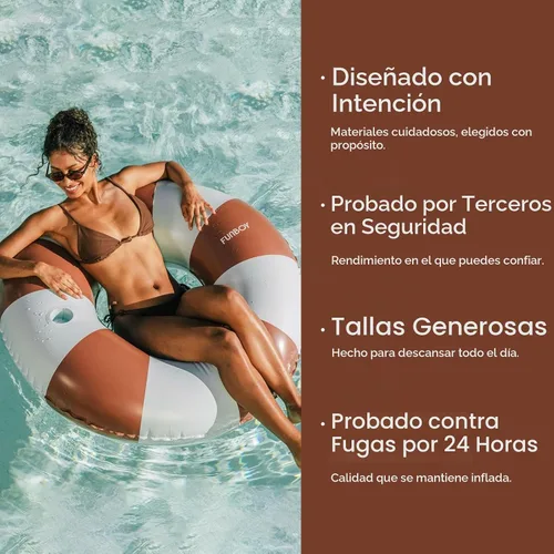 Vista 4 de FUNBOY Flotador de piscina vintage de 46 pulgadas a rayas marrones y azules con soporte para tazas