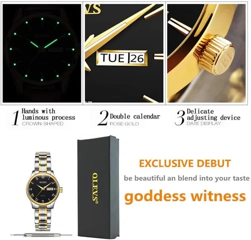 Vista 3 de OLEVS Fashion Watches for Women Waterproof Analog Quartz Wrist Watches for Women Stainless Steel Calendar Watch