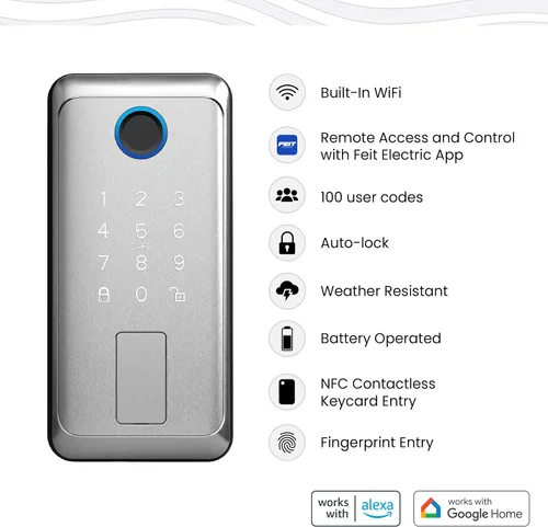 Vista 2 de Feit Electric Smart Touch, cerradura de puerta con tarjeta, huella digital, teclado NFC, teclado, control de aplicaciones, bloqueo automático, 100