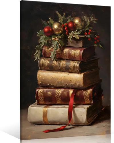Vista 13 de uoyien Arte de pared vintage de Navidad, impresiones de pintura en lienzo, regalos de Navidad para niños, arte de pared estético de casa de campo