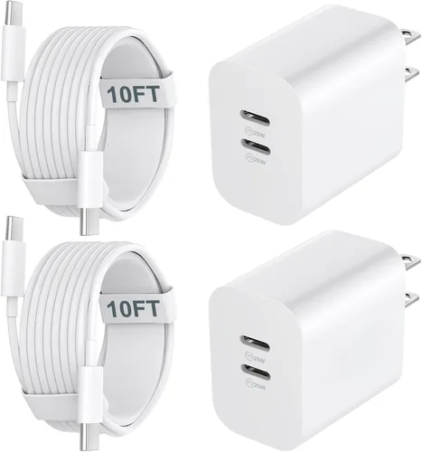 Vista 22 de Cargador para teléfono 15/16/17 Pro Max de carga rápida, bloque de carga USB C de doble puerto de 20 W con cable de carga USB C a C de 6.6 pies