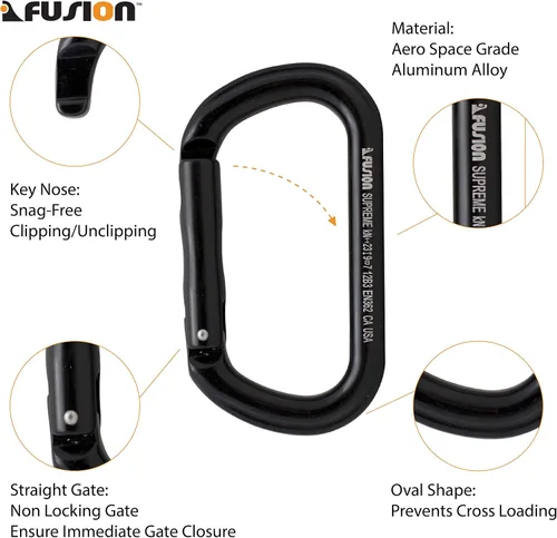 Vista 3 de Fusion Climb SUPREME - Mosquetón de puerta recta, aluminio ligero, sin bloqueo, nariz de llave, forma ovalada Certificado CE EN 362 para escalada