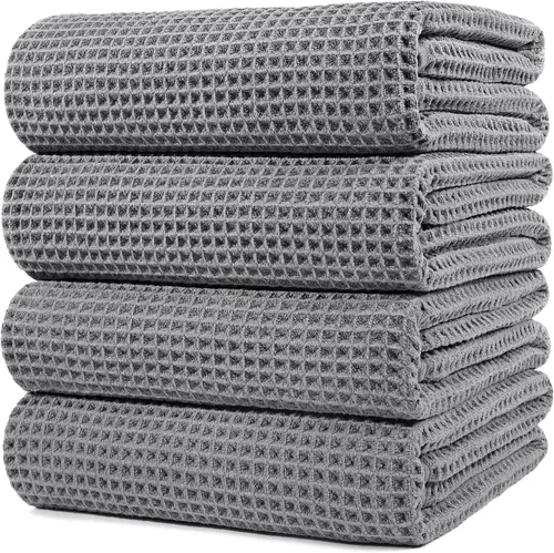 Vista 23 de POLYTE Toalla de baño de microfibra de gran tamaño de 430 GSM, de secado rápido, sin pelusas, 60 x 30 pulgadas, paquete de 4 (tejido de waffle)