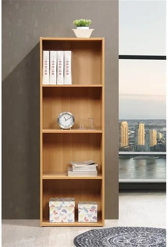Vista 4 de Pemberly Row Estantería de madera multiusos con cuatro estantes en acabado beige