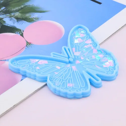 Vista 6 de 3 moldes holográficos de mariposa de resina holográfica, moldes de resina epoxi, accesorios para hacer dijes, joyas, manualidades, color azul