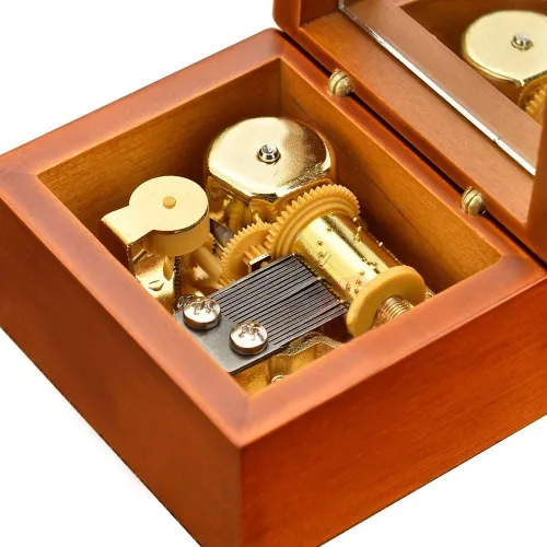 Vista 2 de Caja de música de madera enrollada con movimiento chapado en oro, increíble gracia, marrón