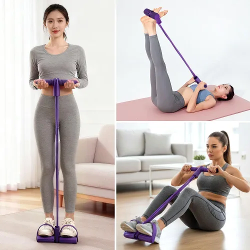 Vista 7 de 21 Bandas de Resistencia para Fitness - 6 Tubos con Pedal y Tirador de Tobillo, Cuerda de Tensión Multifunción, Banda de Resistencia con Pedal