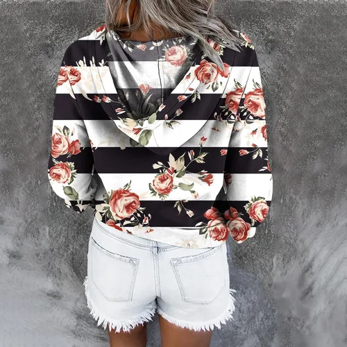 Vista 35 de Sudaderas con capucha para mujer, con cuello de botón, sin botones, con cordón, manga larga, lindas, ropa para adolescentes y niñas