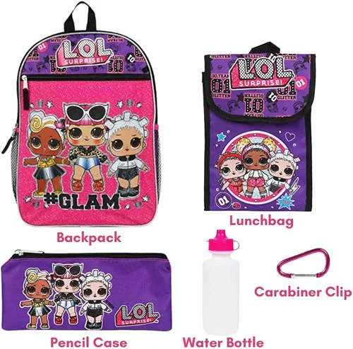 Vista 2 de LOL Surprise - Juego de artículos esenciales para la espalda y la escuela, color morado, talla 16 pulgadas, Púrpura, Mochila, viaje