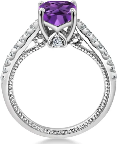 Vista 4 de Gem Stone King Anillo de compromiso de plata de ley 925 con cojín de 7MM, piedra natal de gema y zafiro blanco creado para mujer Anillo