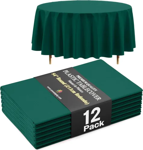 Vista 24 de Exquisite 66% Thicker Premium Aqua Round Tablecloth 0.5 Mil 6 Pack Plastic Table Cloth Disposable 84 Inch Round Plastic Tablecloth Won't Tear Easily