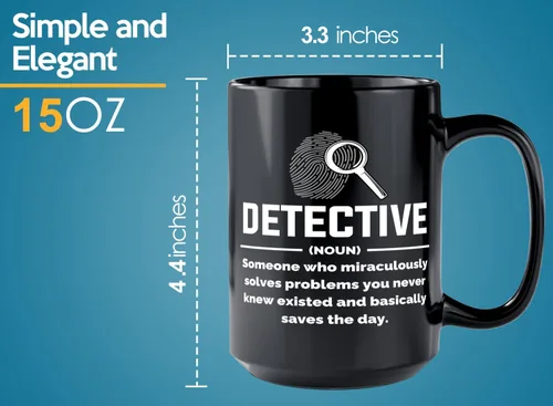 Vista 6 de Taza de café detective de 15 onzas, color negro, detective, policía, patrulla, policía, policía, policía, policía, policía, policía, policía, jefe