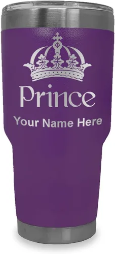 Vista 25 de LaserGram Vaso aislado al vacío de 20 onzas, Prince Crown, grabado personalizado incluido (negro)