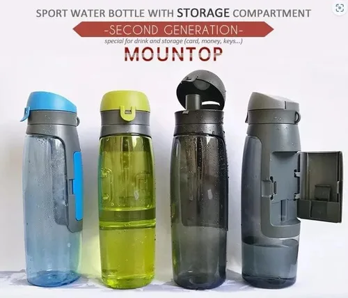 Vista 2 de 25.4 fl oz Deportes al aire libre boca ancha a prueba de fugas WALLET botella de agua (negro)
