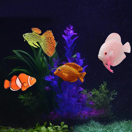 Vista 2 de GLOGLOW Peces luminosos, peces artificiales - 4 piezas para oficina, hogar, jardín acuario