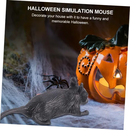 Vista 9 de BESTonZON 10 ratones falsos de plástico negro para simulación de broma de Halloween, decoración ligera para casas encantadas, fiestas y restaurantes