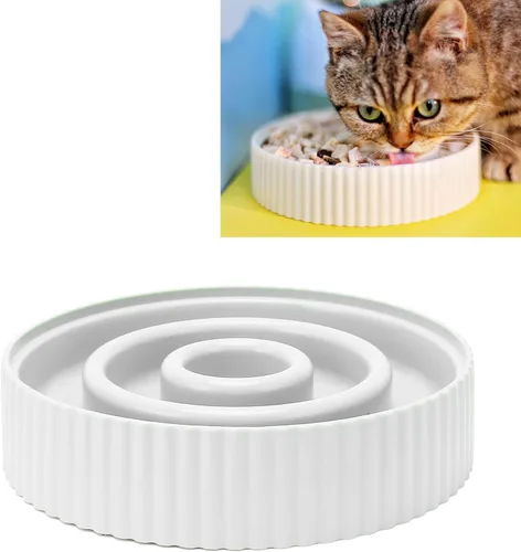 Vista 4 de Slow Feeder Dog Bowl, 6.7 Inch, Non Slip Base, Anti Gulping (White)
