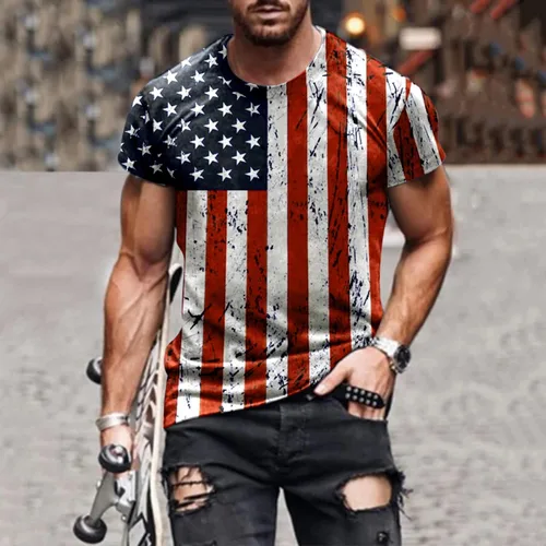 Vista 2 de Camiseta de manga corta para hombre, diseño de bandera estadounidense, para el 4 de julio, para el Día de la Independencia, camisetas patrióticas