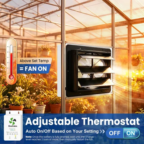 Vista 3 de Ventilador solar de 8 pulgadas con termostato ajustable y batería para invernadero