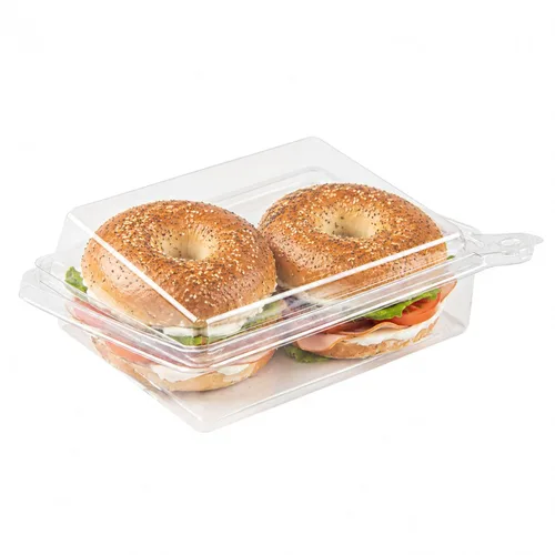 Vista 6 de Restaurantware Contenedor de alimentos, paquete de 100 recipientes de plástico de 6.7 x 5.7 x 1.6 pulgadas, tapa con bisagras, a prueba