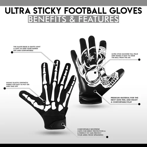 Vista 2 de Glorious Traders Adult & Youth Football Gloves - Ultimate Performance Booster with Super Sticky Grip Negro