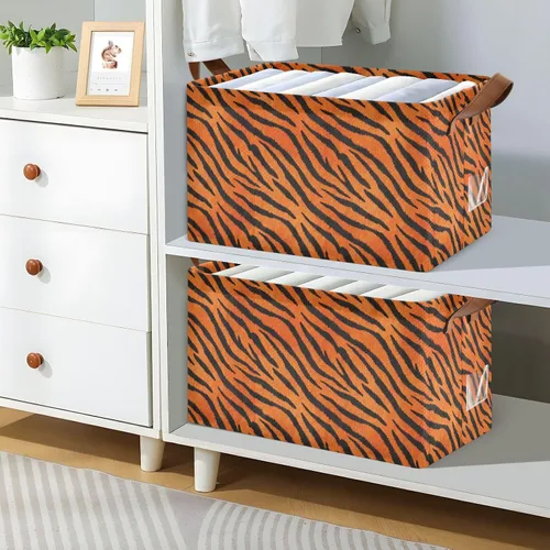 Vista 7 de Tigers Fur Pattern Black Orange Storage Organizer Bins and Basket Foldable Storage Cubes with Handles Organizing Clothes Blankets for Makeup Books