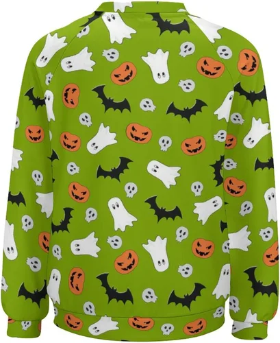 Vista 5 de QANSI Sudadera de Halloween para mujer, cuello redondo, talla grande, estampada, de gran tamaño, casual, holgada, de manga larga