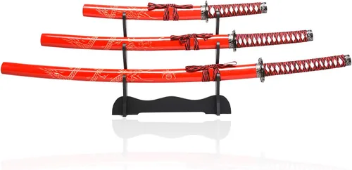 Vista 9 de Sword Valley Authentic Hanakiri Samurai Sword 3-Piece Set with 3-Tier Display Stand - Dragon Engraved Scabbards, Stainless Steel Blades, Waxed