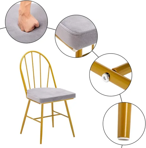 Vista 4 de Juego de 4 sillas de comedor de oro moderno y elegante silla de cocina con cojín gris 4 silla lateral moderna elegante mesa de cena con patas