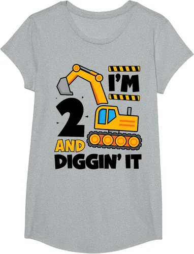 Vista 13 de Kids 2 Two and Digging It 2nd Birthday Boy Construction Excavator T-Shirt, Gris Gris Oscuro