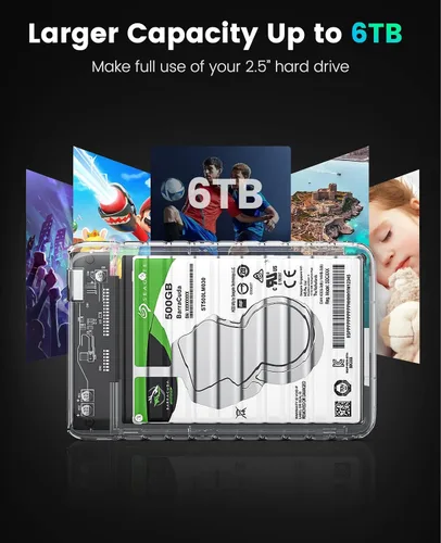Vista 4 de ORICO Caja de disco duro externo de 2.5 pulgadas USB C a SATA III 5Gbps transparente para todos los discos SATA SSD HDD de 7mm 9.5mm 2.5 pulgadas