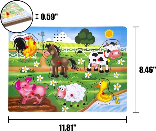 Vista 3 de Rompecabezas de sonido de animales de granja, rompecabezas de voz, rompecabezas de madera con sonido para niños pequeños y preescolares a partir
