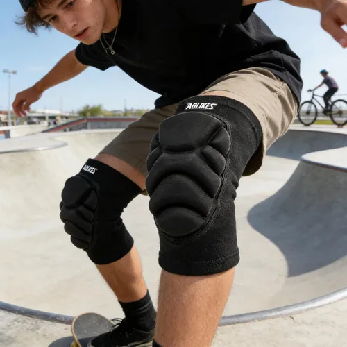 Vista 2 de 1 par de rodilleras de voleibol para mujeres, rodilleras de snowboard para hombres, rodilleras de esponja gruesa antideslizante para fútbol