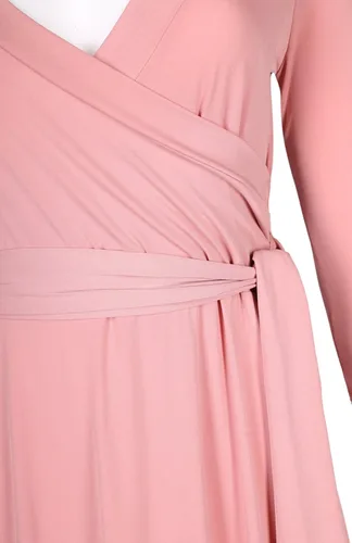 Vista 5 de Bon Rosy maxi vestido ceñido de mangas 34 y escote en V liso para mujer