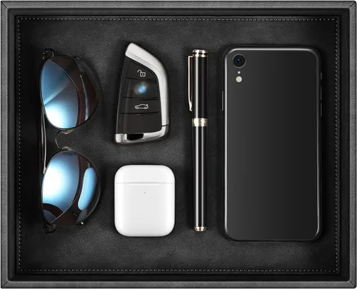 Vista 10 de SITHON Bandeja de valet organizador de escritorio de cuero PU Catchall Marrón