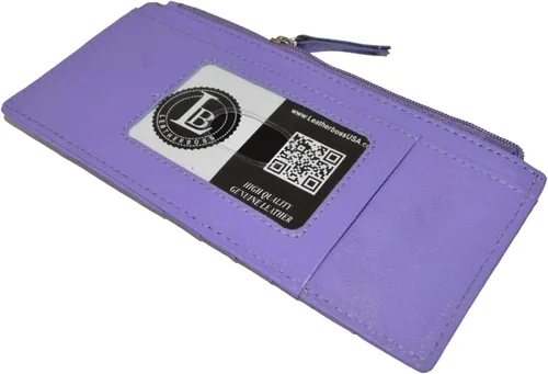 Vista 4 de Leatherboss - Funda para tarjetas todo en uno, cartera delgada con correa de protección para tarjetas, Púrpura, Cartera delgada