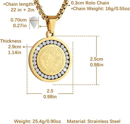 Vista 2 de HZMAN Collar de exorcismo de San Benito de acero inoxidable con circonita dorada y plata católica colgante de cruz para hombres y mujeres regalo