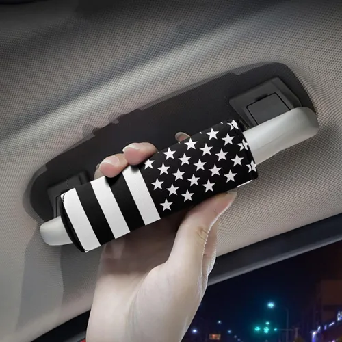Vista 4 de BIGCARJOB Juego de envolturas de asa de equipaje para mujeres y hombres, banderas negras de Estados Unidos impresas, asa de equipaje