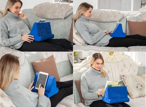 Vista 2 de Nuevo soporte de tableta comprimible Soporte de almohada Soporte de almohada suave de ángulo múltiple para iPad Tablet Book y E-Reader (gris pequeño)