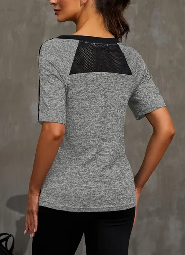 Vista 6 de HOCOSIT Camisetas de yoga para mujer, ropa deportiva, cuello en V, para entrenamiento, ejercicio, correr, secado