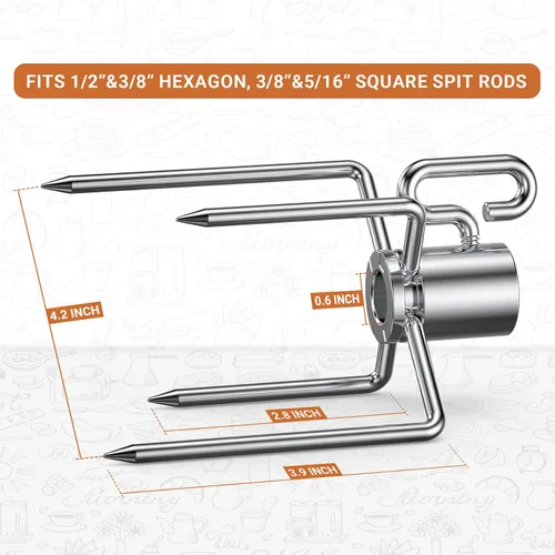 Vista 3 de Onlyfire 6002 Tenedores de carne asador (1 par) para parrillas, se adapta a varillas hexagonales de 1/2 pulgada y 3/8 pulgadas y 5/16 pulgadas