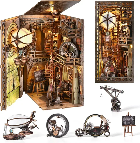 Vista 11 de TOYQI Kit de Rincón de Libros, Kits de Rincón de Libros para Adultos, Kit de Casa de Muñecas en Miniatura DIY Rompecabezas de Madera 3D Booknook
