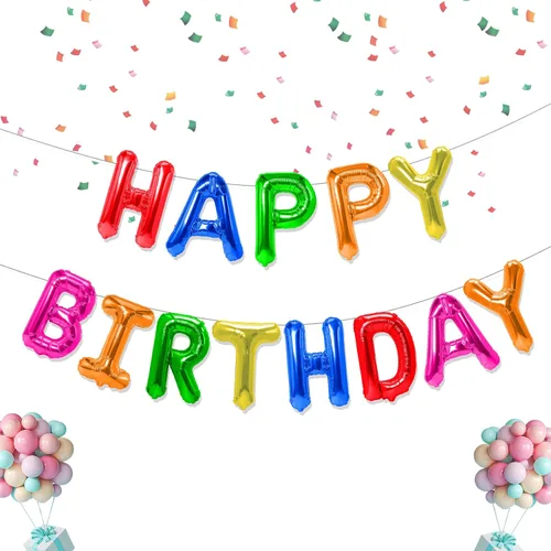 Vista 9 de Globos de feliz cumpleaños, 13 letras de papel de aluminio, 16 pulgadas, reutilizables, unisex, decoraciones de cumpleaños para niños y adultos