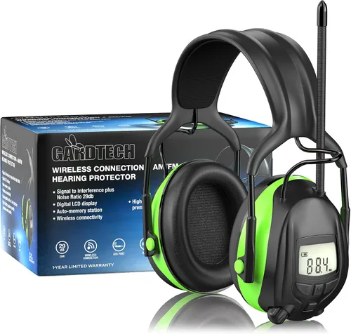 Vista 14 de Gardtech Protección auditiva Bluetooth 5.3 AM/FM, orejeras de seguridad SNR de 29 dB con pantalla digital, auriculares recargables con cancelación