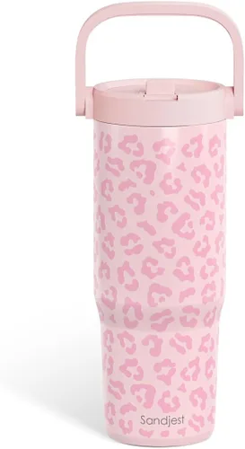 Vista 8 de SANDJEST Besties - Vaso de acero inoxidable con tapa para pajita de 30 onzas con asa de transporte para mujeres, niñas, mejores amigas, taza de café