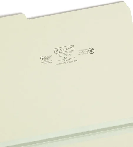 Vista 3 de Smead Carpeta de archivos de cartón prensado, pestaña de corte de 1/3, expansión de 1 pulgada, tamaño carta, gris/verde, 25 por caja (13230)