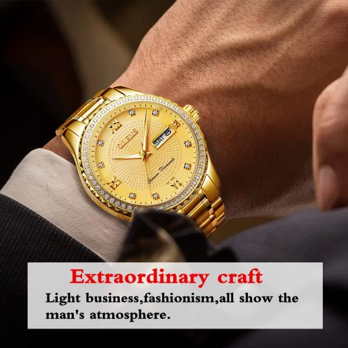 Vista 2 de OLEVS Relojes de diamantes de lujo para hombre, reloj de cuarzo impermeable, reloj de pulsera con calendario romano