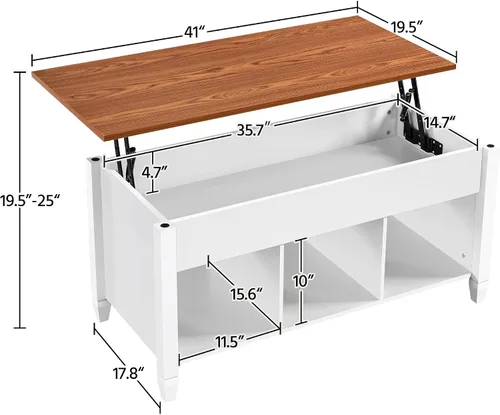Vista 3 de Topeakmart Mesa de centro con parte superior elevable con compartimento de almacenamiento oculto y estante abierto, mesa central rústica para sala